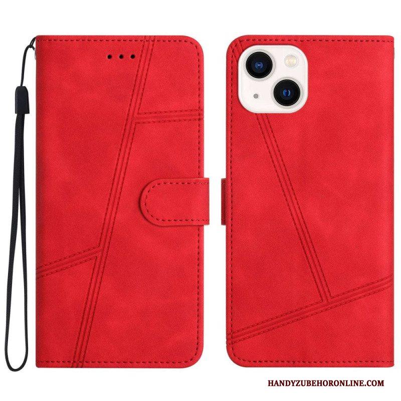 Leren Hoesje voor iPhone 14 Plus Met Ketting Strappy Met Geometrisch Stiksel In Leereffect