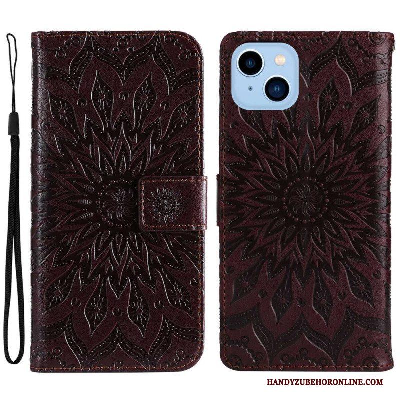 Leren Hoesje voor iPhone 14 Plus Zonnebloem