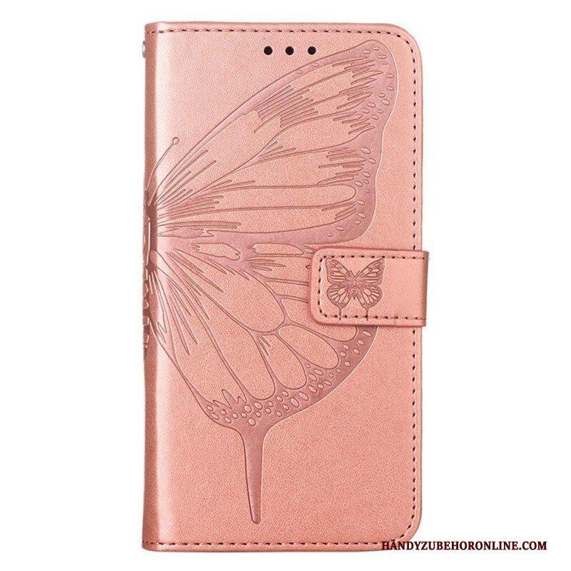 Leren Hoesje voor iPhone 14 Pro Max Met Ketting Barokke Strappy Vlinder