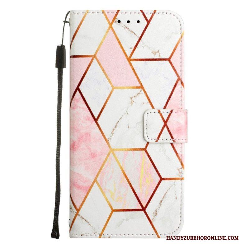 Leren Hoesje voor iPhone 14 Pro Max Met Ketting Marmer Strippen