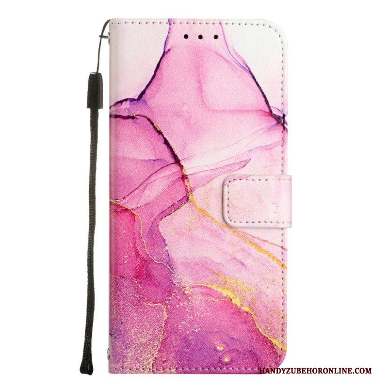 Leren Hoesje voor iPhone 14 Pro Max Met Ketting Marmer Strippen