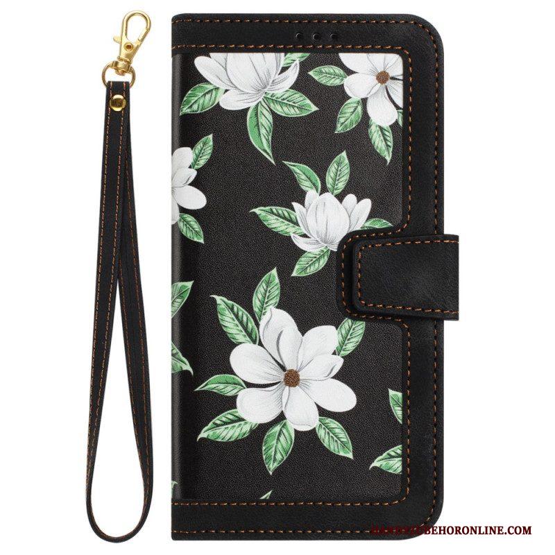 Leren Hoesje voor iPhone 15 Luxe Bloemen