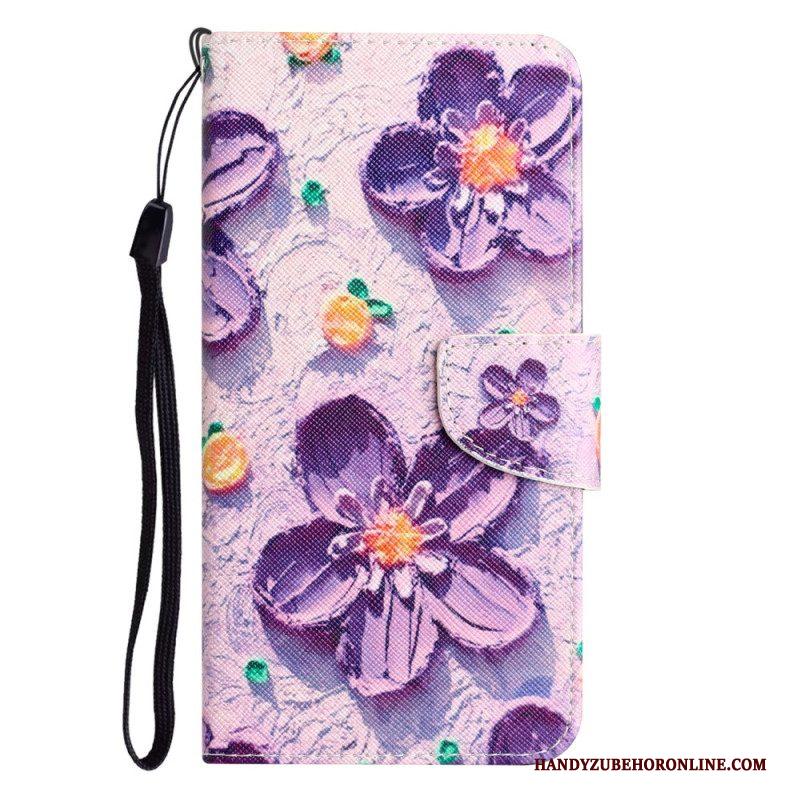 Leren Hoesje voor iPhone 15 Met Ketting Bloemenvariant Met Riempje