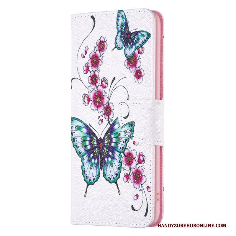 Leren Hoesje voor iPhone 15 Plus Kleurrijke Vlinders