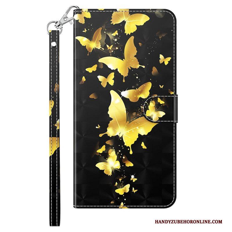 Leren Hoesje voor iPhone 15 Pro Max Met Ketting 3d Vlinders Met Koord
