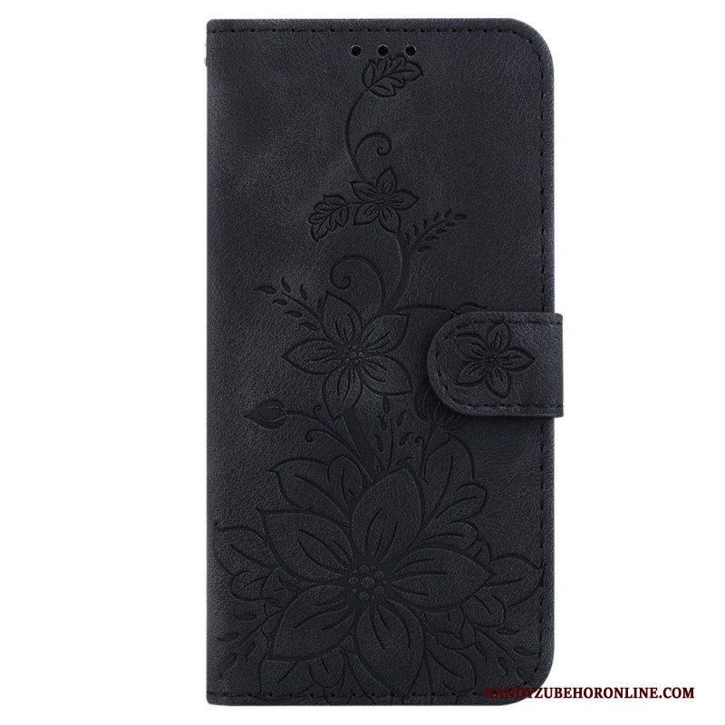 Leren Hoesje voor iPhone 15 Pro Max Met Ketting Bloemenband