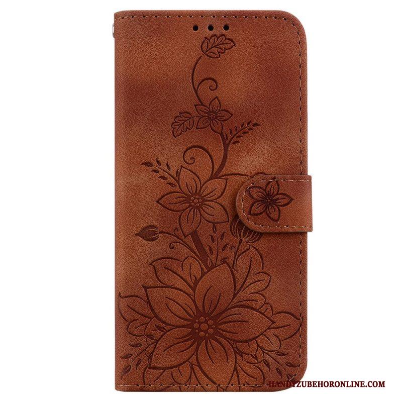 Leren Hoesje voor iPhone 15 Pro Max Met Ketting Bloemenband