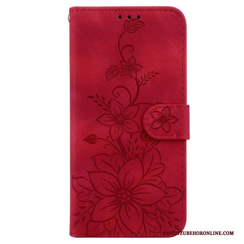 Leren Hoesje voor iPhone 15 Pro Max Met Ketting Bloemenband