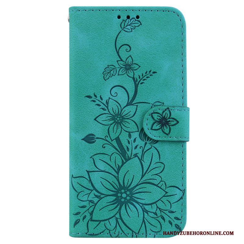 Leren Hoesje voor iPhone 15 Pro Max Met Ketting Bloemenband