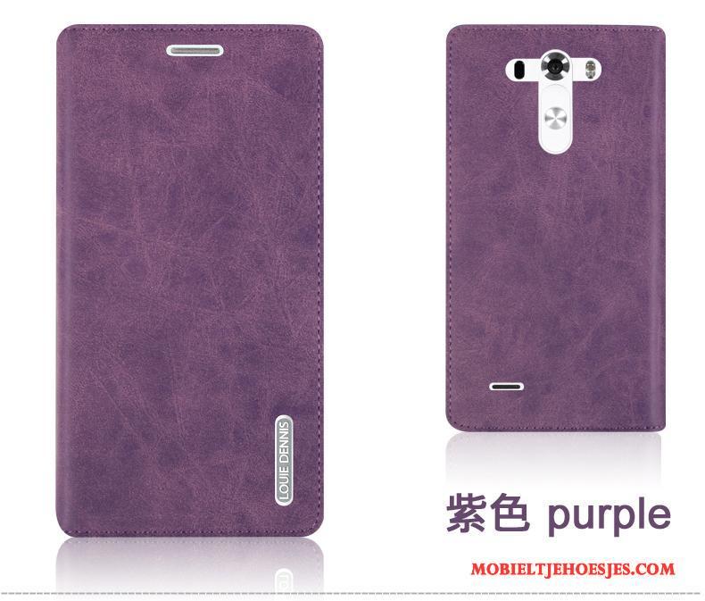 Lg G3 Bescherming Hoesje Leren Etui Clamshell Duurzaam Purper Mobiele Telefoon