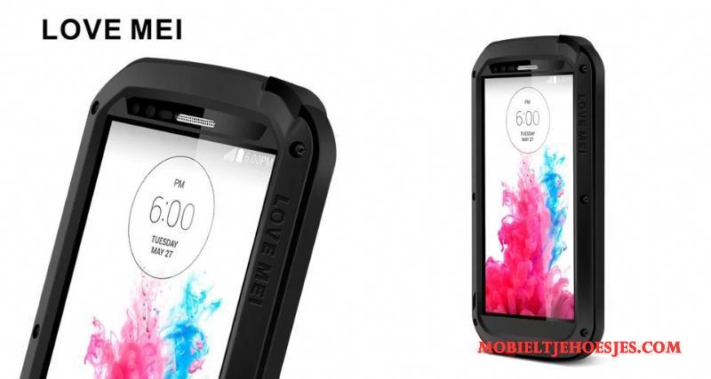 Lg G3 Bescherming Zwart Anti-fall Drie Verdedigingen Gehard Glas Siliconen Hoesje