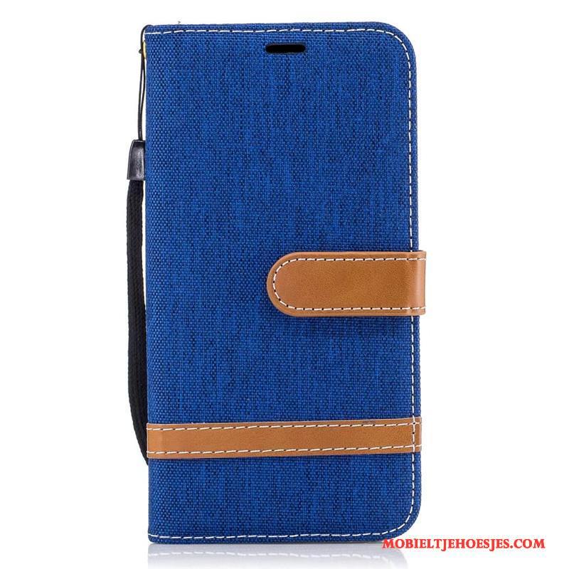 Lg G6 Purper Denim Hoesje Leren Etui Bescherming Mobiele Telefoon Clamshell