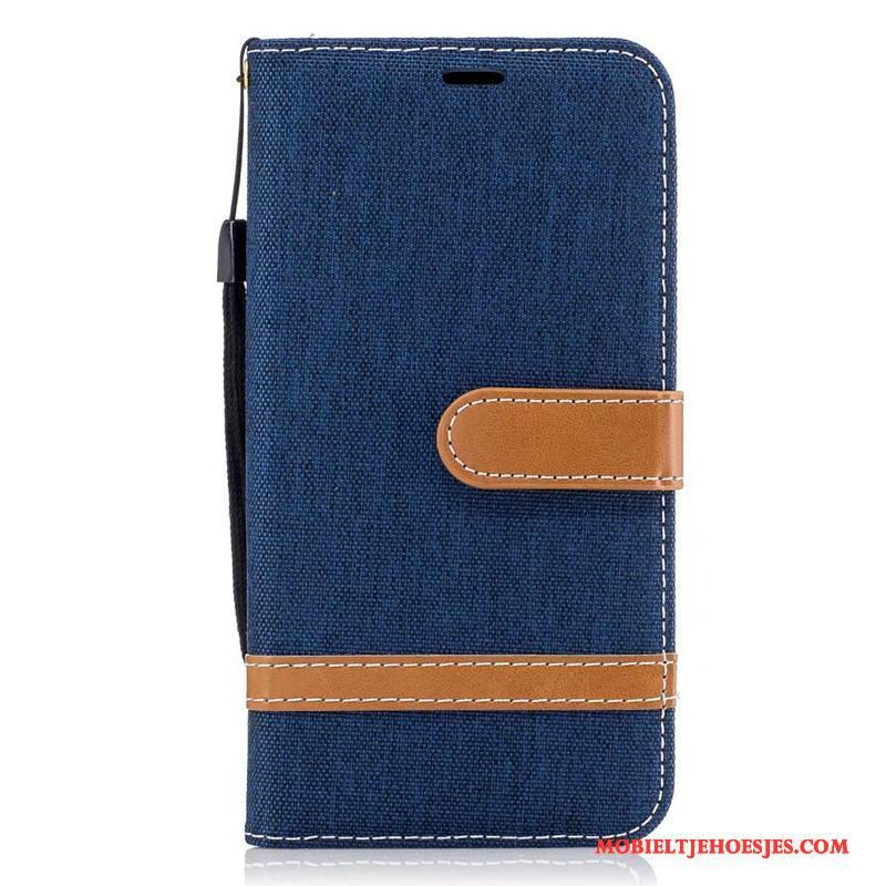 Lg G6 Purper Denim Hoesje Leren Etui Bescherming Mobiele Telefoon Clamshell