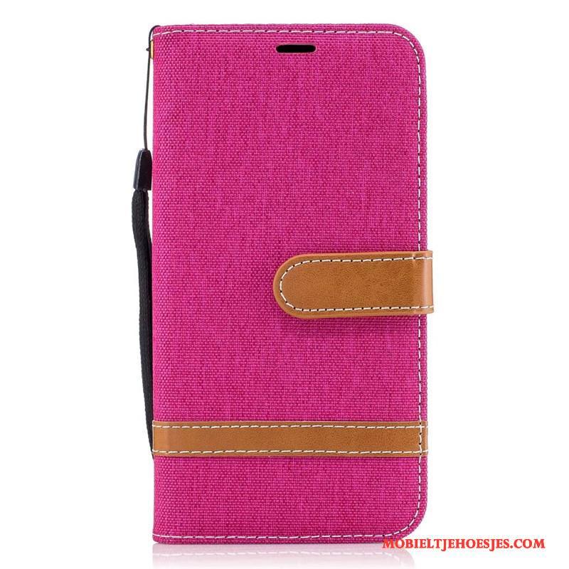 Lg G6 Purper Denim Hoesje Leren Etui Bescherming Mobiele Telefoon Clamshell