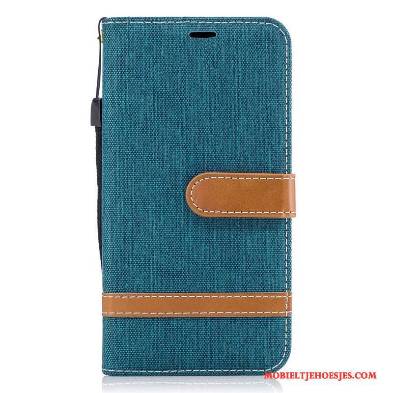 Lg G6 Purper Denim Hoesje Leren Etui Bescherming Mobiele Telefoon Clamshell