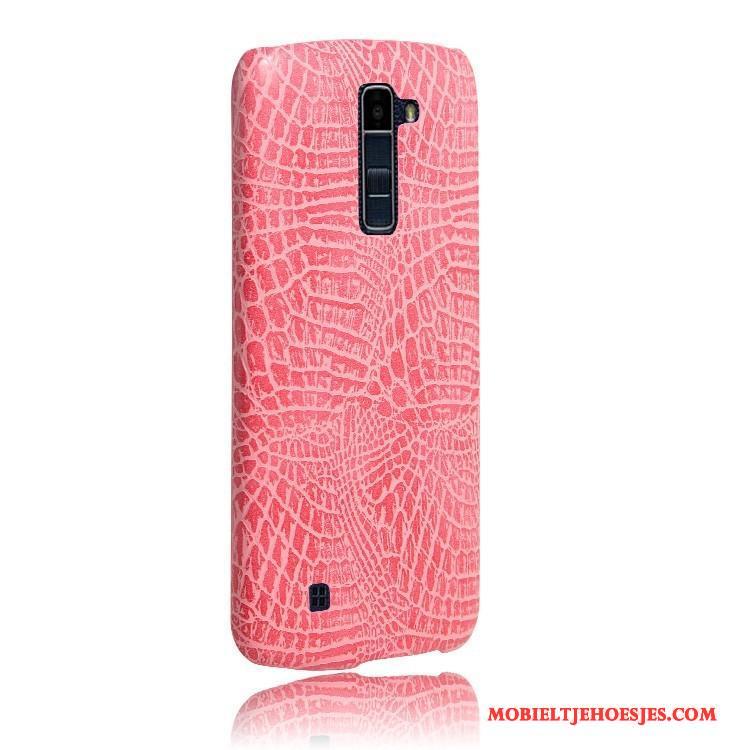 Lg K10 Leren Etui Hoes Achterklep Hoesje Telefoon Rood Krokodil Bescherming