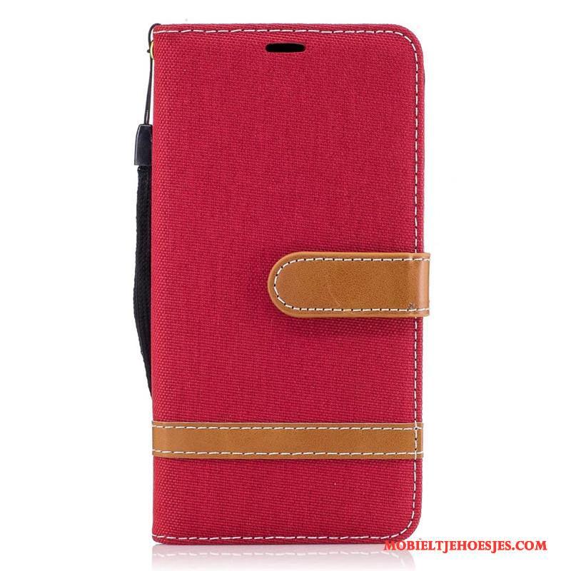 Lg K8 Leren Etui Folio Rood Hoes Hoesje Bescherming Denim