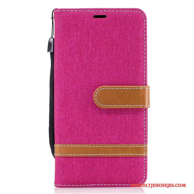 Lg K8 Leren Etui Folio Rood Hoes Hoesje Bescherming Denim