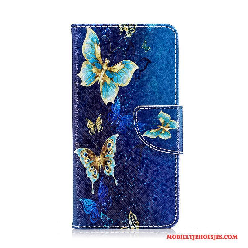 Lg K8 Leren Etui Hoesje Telefoon Bescherming Folio Blauw Spotprent Geschilderd