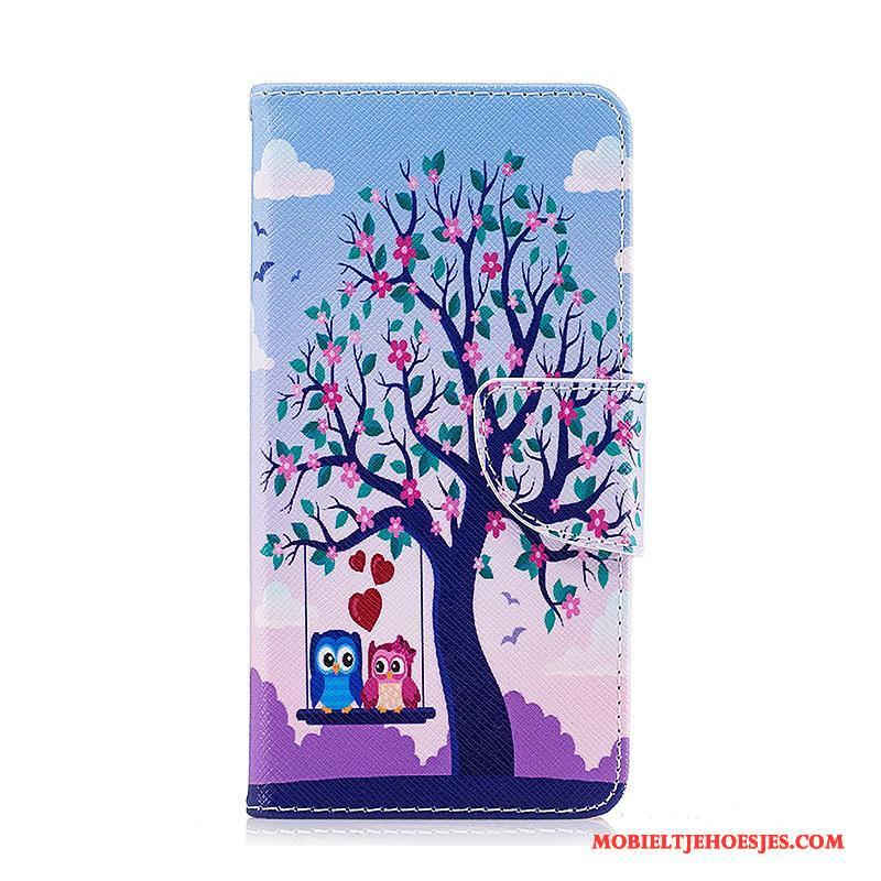 Lg K8 Leren Etui Hoesje Telefoon Bescherming Folio Blauw Spotprent Geschilderd