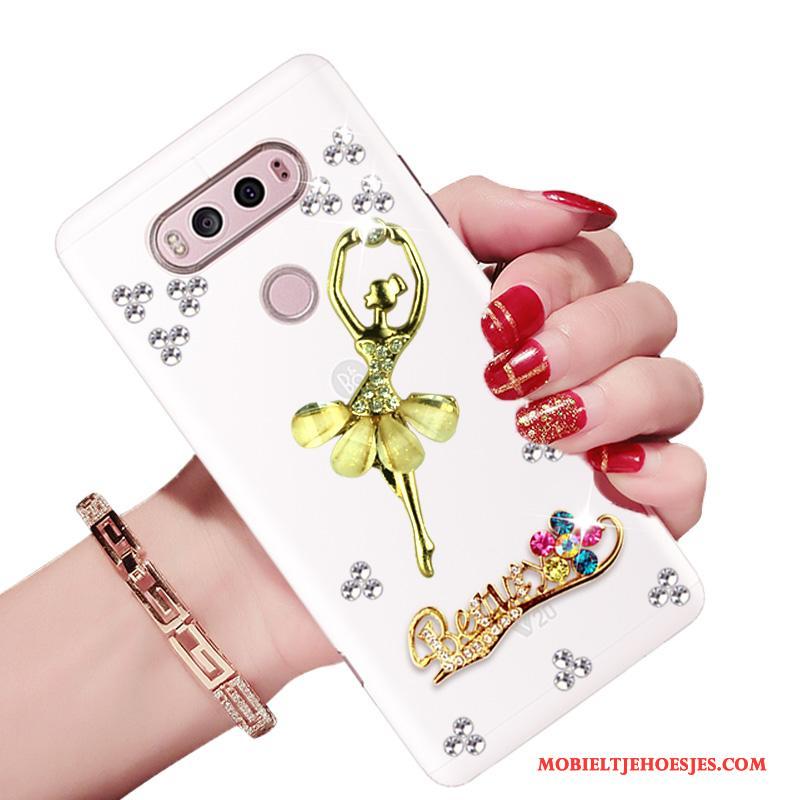 Lg V20 Hoes Met Strass Hoesje Telefoon Zacht All Inclusive Anti-fall Wit