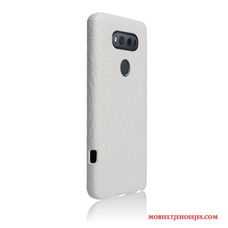 Lg V20 Hoesje Krokodil Licht Vintage Hoes Bescherming Lichtblauw Leren Etui