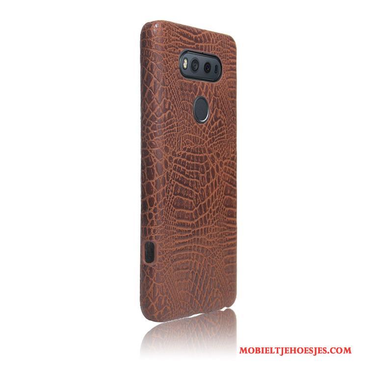 Lg V20 Hoesje Krokodil Licht Vintage Hoes Bescherming Lichtblauw Leren Etui