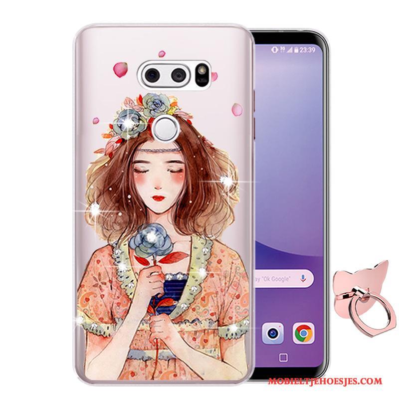 Lg V30 Anti-fall Siliconen Bescherming Hoesje Telefoon Zacht Spotprent Blauw