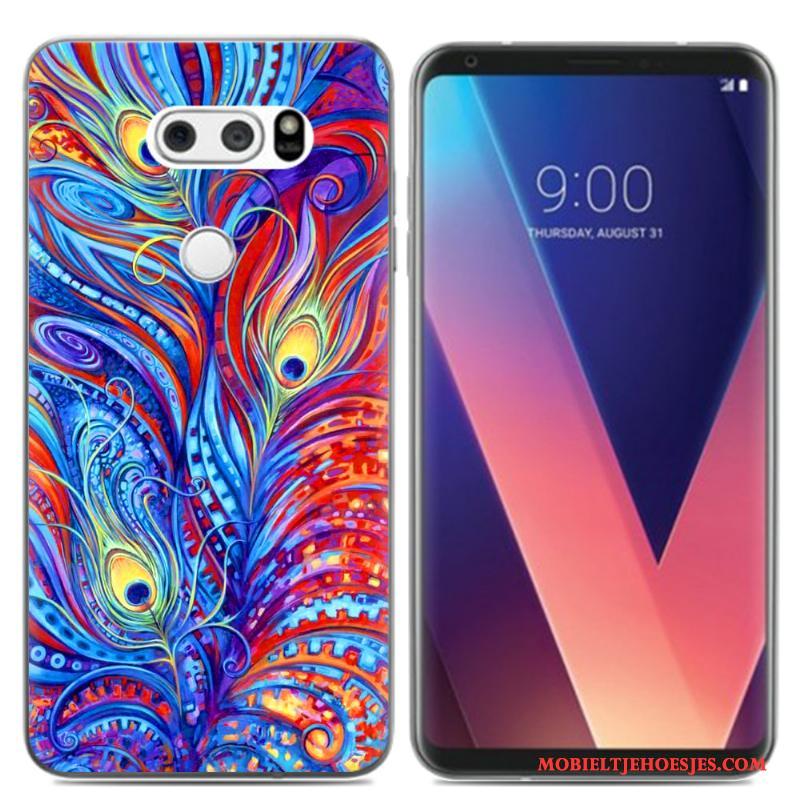 Lg V30 Hoes Pu Olieverfschilderij Hoesje Telefoon Mini Vers Zacht