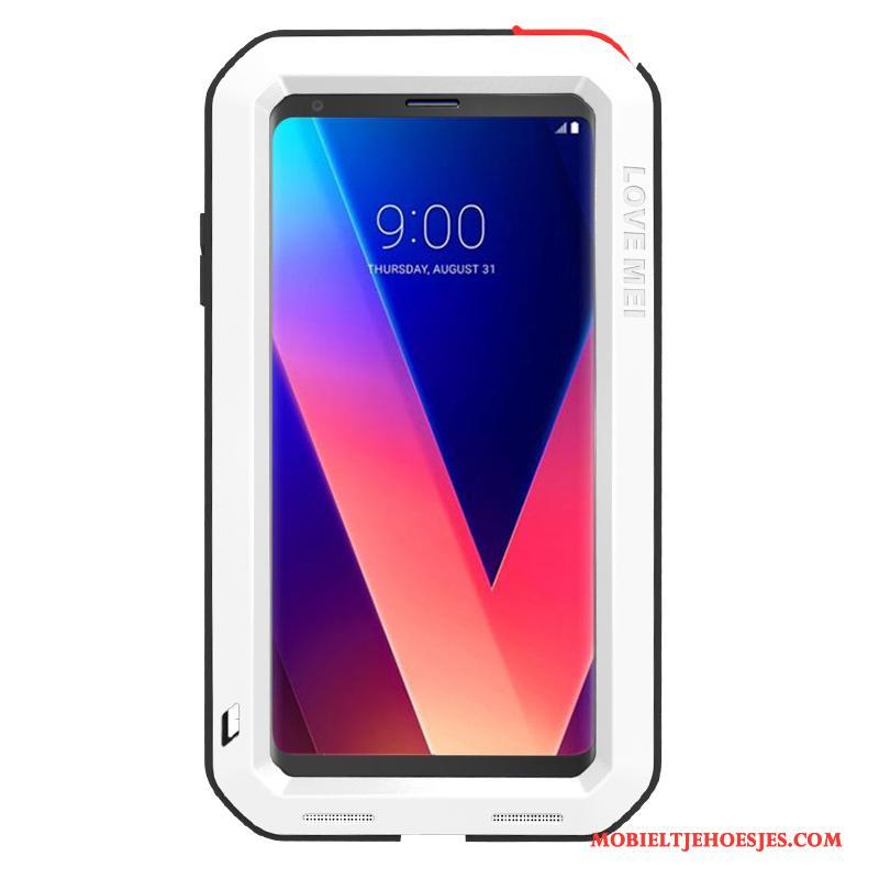 Lg V30 Hoesje Drie Verdedigingen Pantser Metaal Hoes All Inclusive Grijs Anti-fall