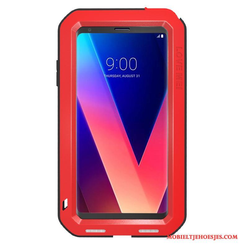 Lg V30 Hoesje Drie Verdedigingen Pantser Metaal Hoes All Inclusive Grijs Anti-fall