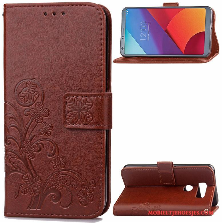 Lg V30 Hoesje Telefoon Folio Leren Etui Bescherming Ondersteuning Rood Anti-fall