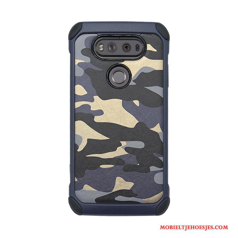 Lg V30 Siliconen Hoes Scheppend Camouflage Trend Hoesje Telefoon Blauw