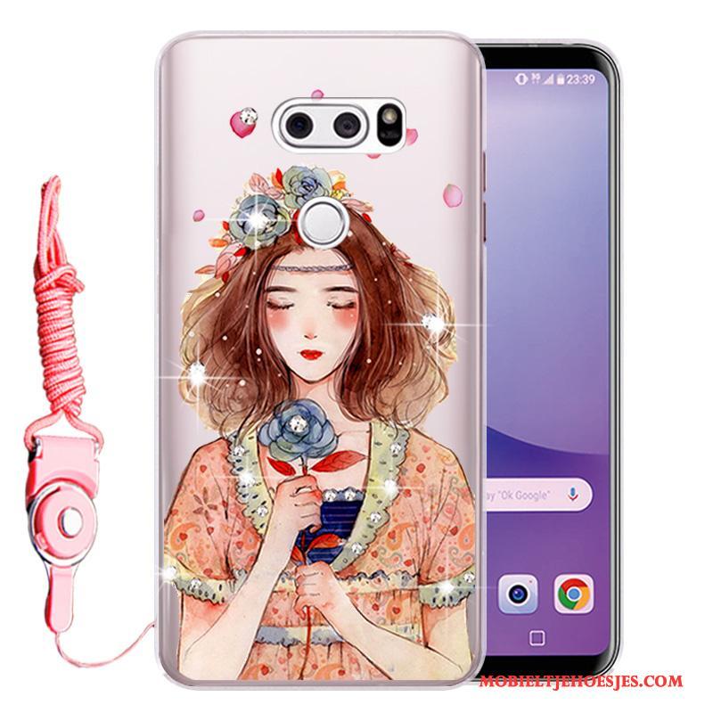 Lg V30 Zacht Hoesje Anti-fall Telefoon Roze Bescherming Siliconen