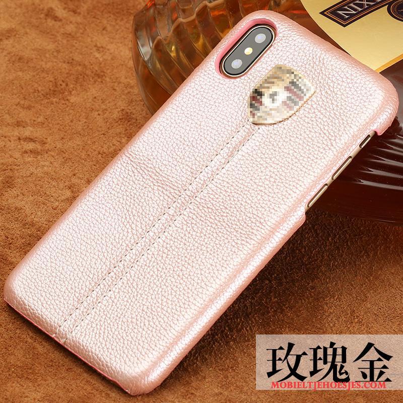 Lg V30s Tinq Bescherming Hoesje Koe Rose Goud Leren Etui Achterklep Mobiele Telefoon