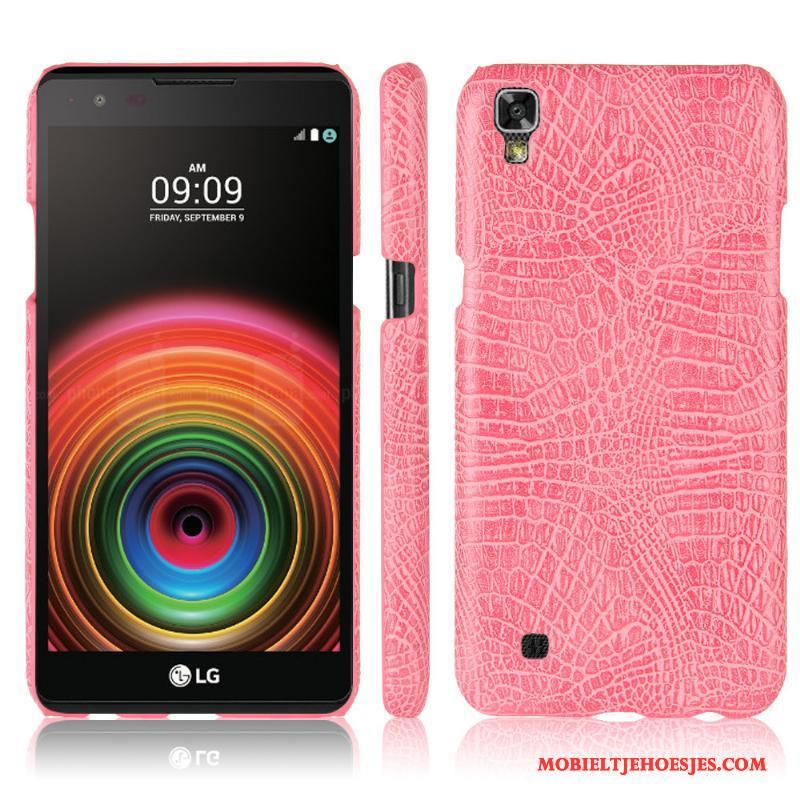 Lg X Power Scheppend Krokodil Roze Bescherming Anti-fall Hoesje Leren Etui