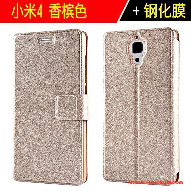 Mi 4 Hoesje Hoes All Inclusive Bescherming Anti-fall Goud Leren Etui Dun