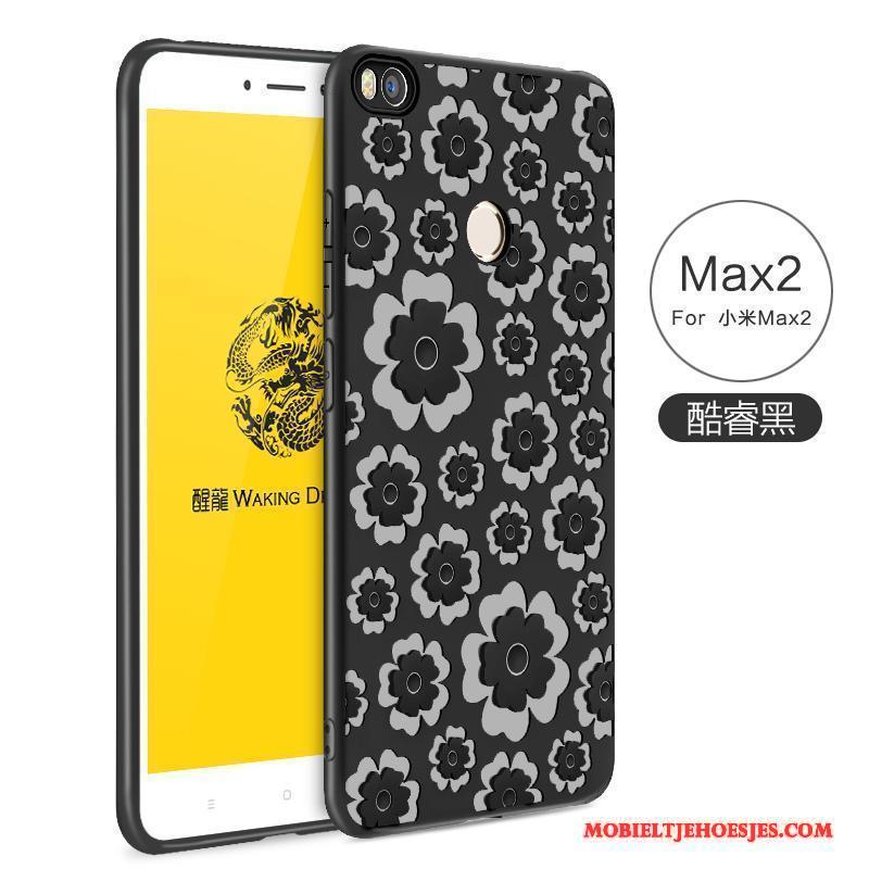 Mi Max 2 Hoesje Bescherming Effen Kleur Zwart Reliëf Zacht Simpele Hoes