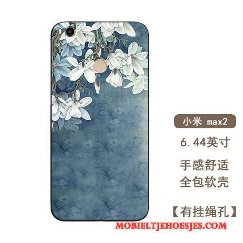 Mi Max 2 Lichtblauw Hanger Hoesje Telefoon Bloemen Siliconen All Inclusive Kunst