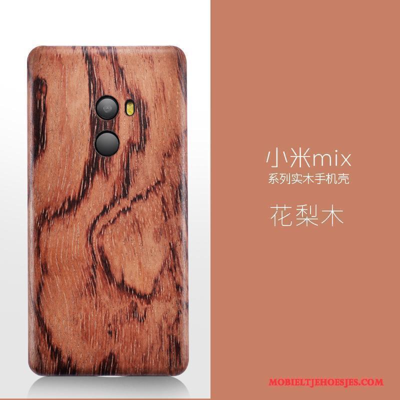 Mi Mix 2 Massief Hout Dun Hoes Hoesje Rood Telefoon Mini