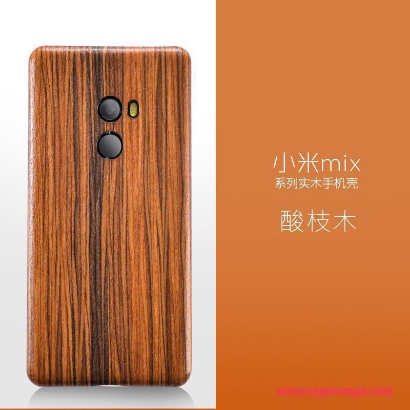 Mi Mix 2 Massief Hout Dun Hoes Hoesje Rood Telefoon Mini