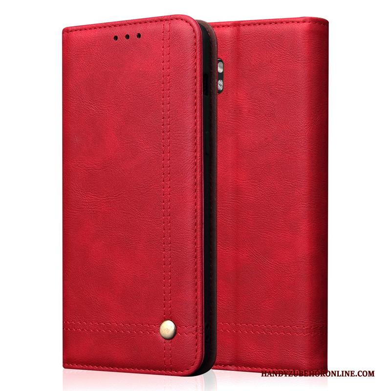 Mi Note 10 Hoesje Rood Folio Anti-fall Hoes Bedrijf Bescherming Echt Leer