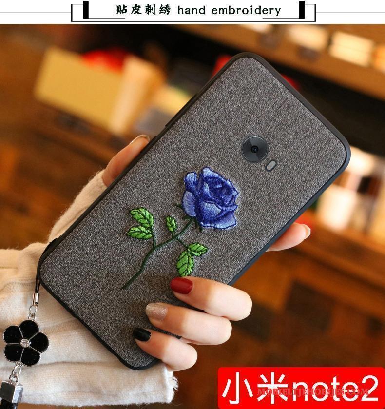 Mi Note 2 Hoesje Borduurwerk Zacht Mini Grijs Bloemen All Inclusive Rood