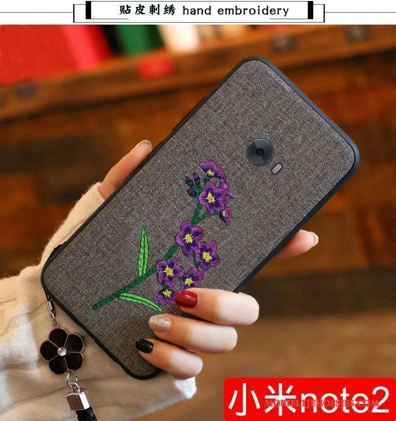 Mi Note 2 Hoesje Borduurwerk Zacht Mini Grijs Bloemen All Inclusive Rood