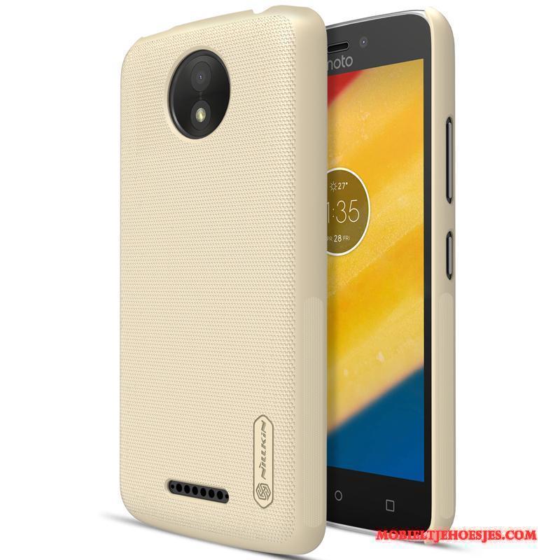 Moto C Plus Goud Hard Mobiele Telefoon Hoesje Telefoon Bescherming Wit Schrobben