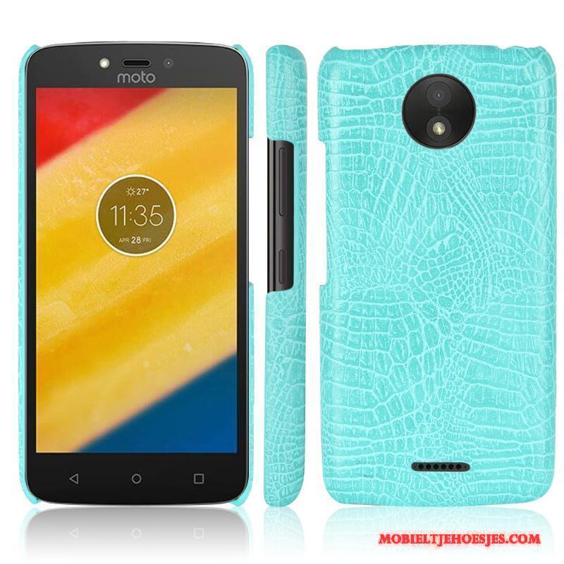 Moto C Plus Hoes Anti-fall Bescherming Krokodillenleer Leren Etui Lichtblauw Hoesje Telefoon