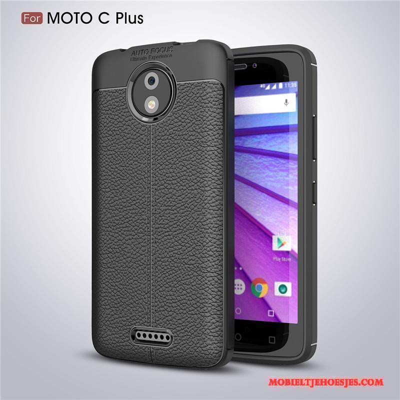 Moto C Plus Zwart Patroon Anti-fall Zacht Hoes Leer Hoesje