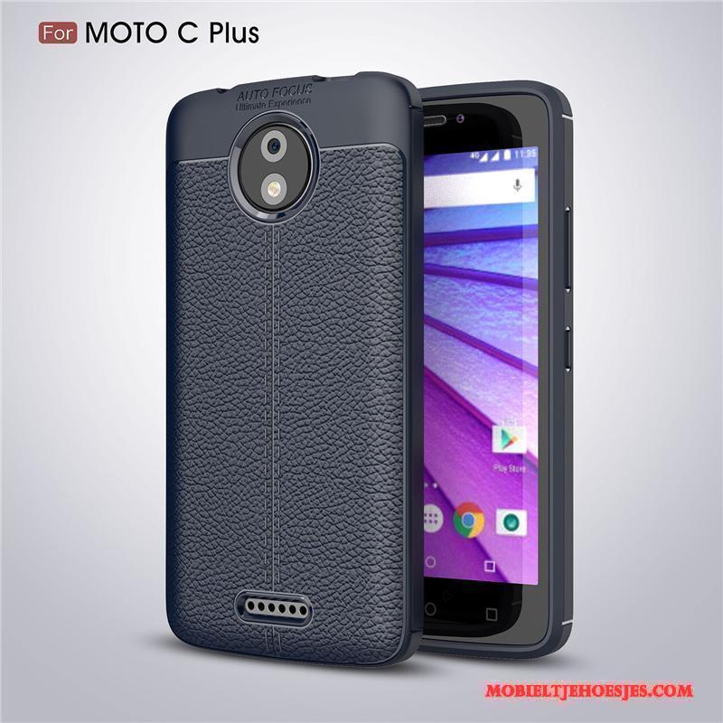 Moto C Plus Zwart Patroon Anti-fall Zacht Hoes Leer Hoesje