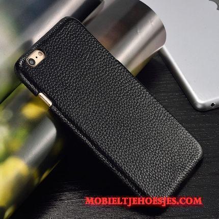 Moto E4 Hoesje Telefoon Luxe Echt Leer Zwart Achterklep Bescherming Pas