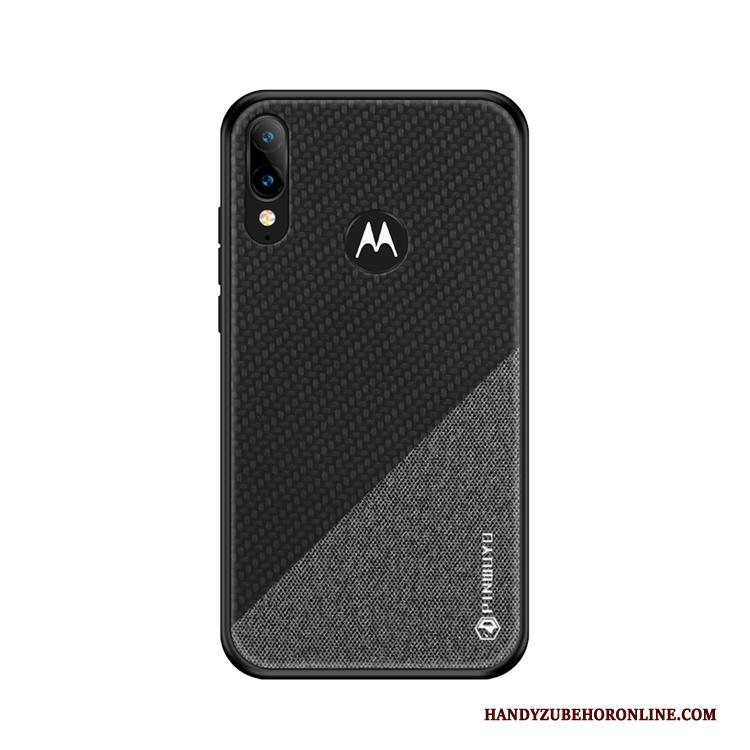 Moto E6 Plus Hoes Patroon Canvas Geel Doek All Inclusive Hoesje Telefoon